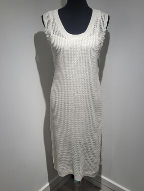 Poof New York Women's Crochet Sleeveless Lined Midi Dress Medium White Summer